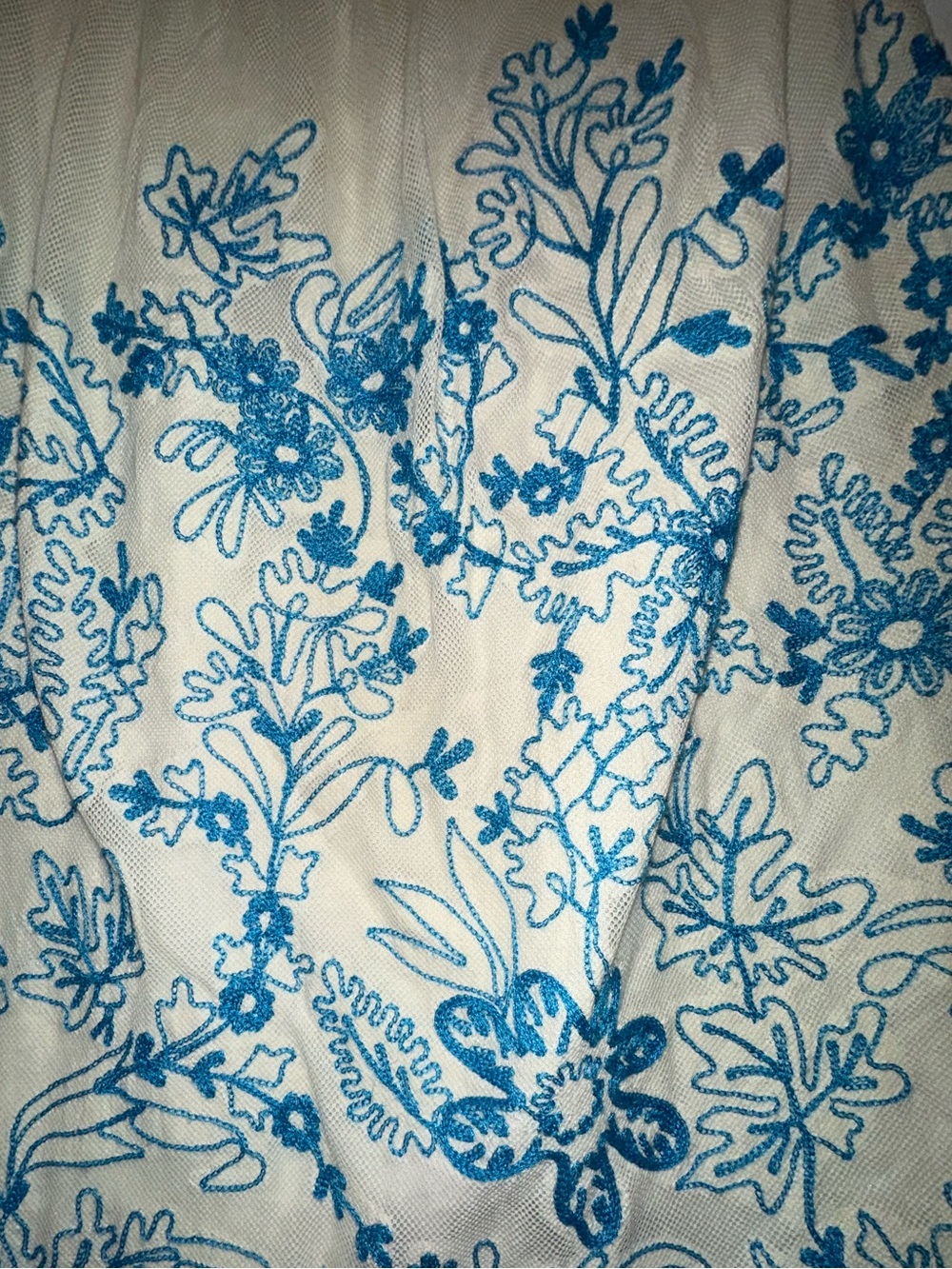 Anthropologie • Vanessa Virginia Cream Strapless Dress W/ Blue Floral Embroidery - Picture 5 of 5